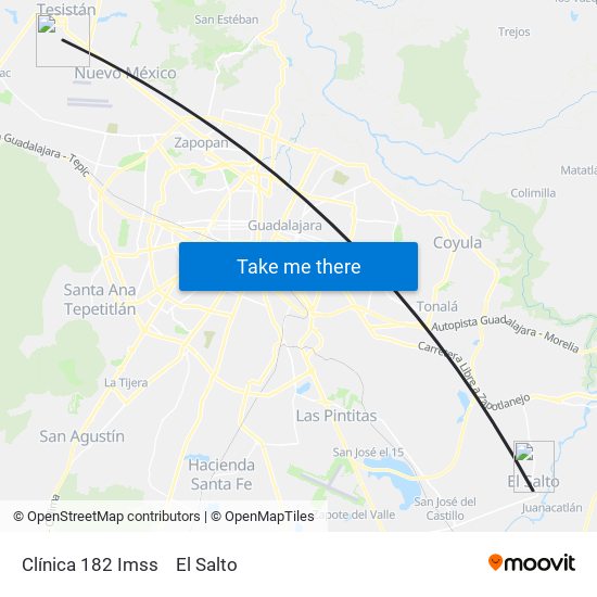 Clínica 182 Imss to El Salto map
