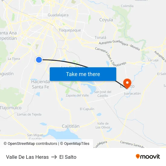 Valle De Las Heras to El Salto map