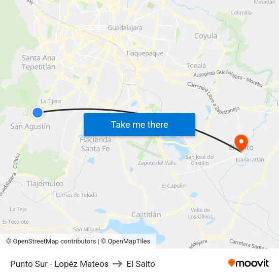 Punto Sur - López Mateos to El Salto map