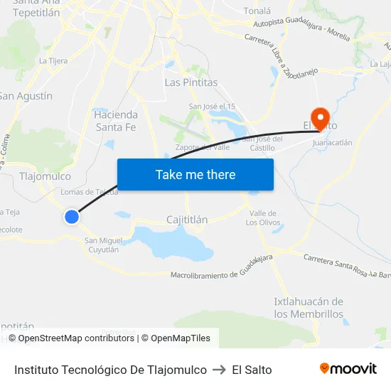 Instituto Tecnológico De Tlajomulco to El Salto map