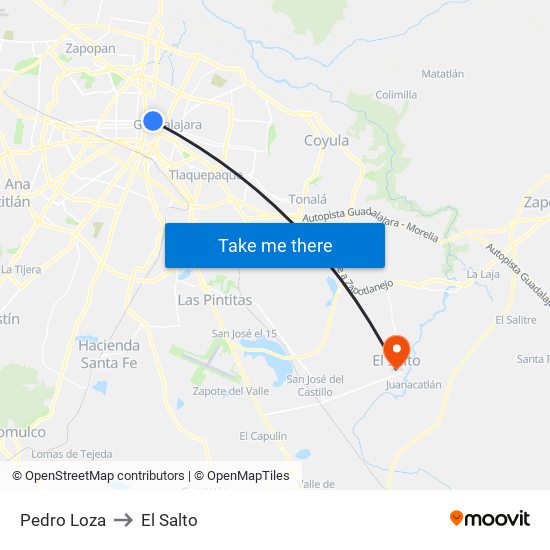 Pedro Loza to El Salto map