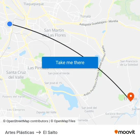 Artes Plásticas to El Salto map