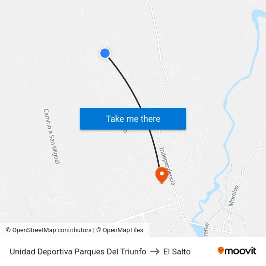 Unidad Deportiva Parques Del Triunfo to El Salto map