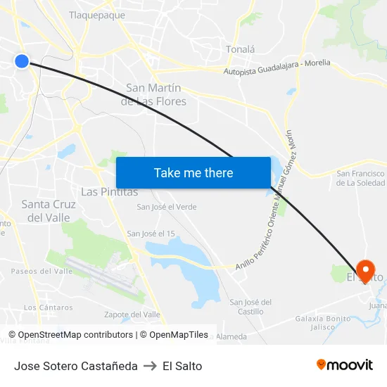Jose Sotero Castañeda to El Salto map