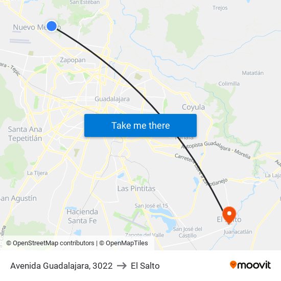 Avenida Guadalajara, 3022 to El Salto map