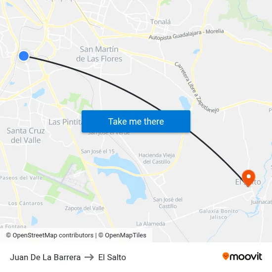 Juan De La Barrera to El Salto map