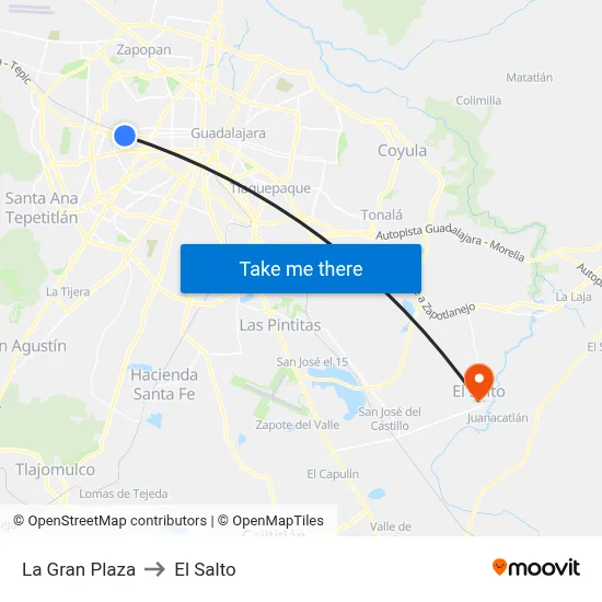 La Gran Plaza to El Salto map