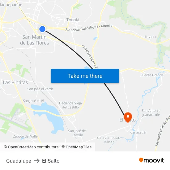 Guadalupe to El Salto map