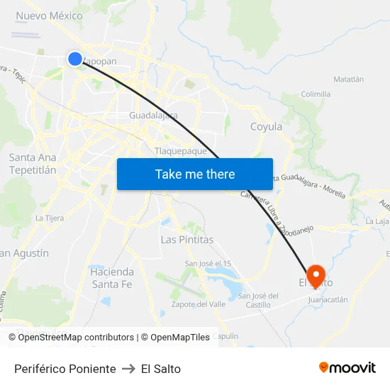 Periférico Poniente to El Salto map