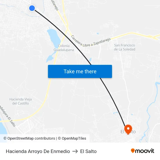 Hacienda Arroyo De Enmedio to El Salto map