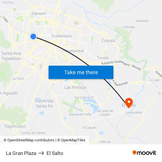 La Gran Plaza to El Salto map