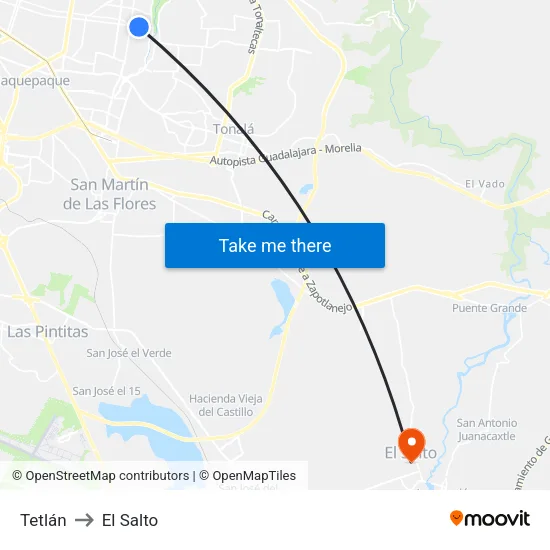 Tetlán to El Salto map