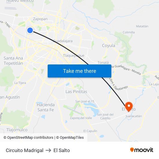 Circuito Madrigal to El Salto map