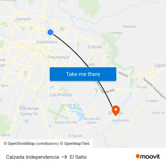 Calzada Independencia to El Salto map