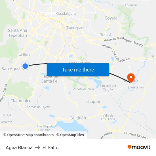 Agua Blanca to El Salto map