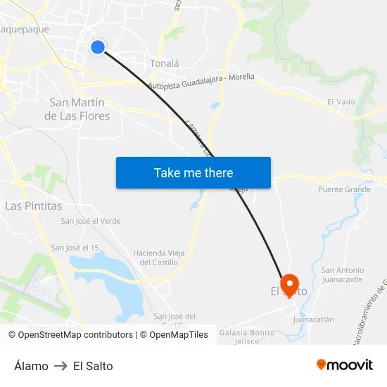 Álamo to El Salto map