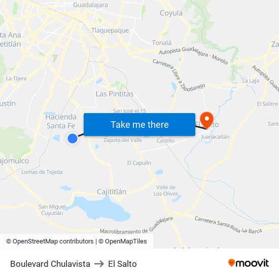 Boulevard Chulavista to El Salto map