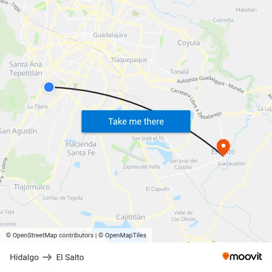 Hidalgo to El Salto map