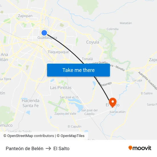 Panteón de Belén to El Salto map