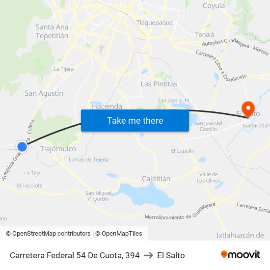 Carretera Federal 54 De Cuota, 394 to El Salto map