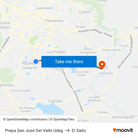Prepa San José Del Valle Udeg to El Salto map