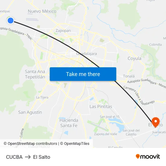 CUCBA to El Salto map