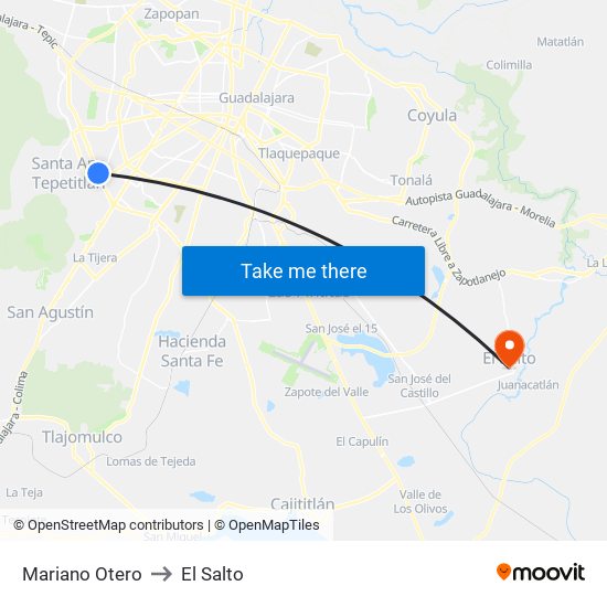 Mariano Otero to El Salto map
