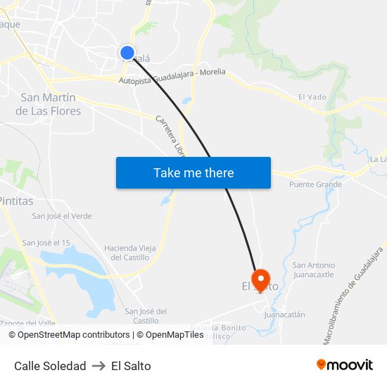 Calle Soledad to El Salto map