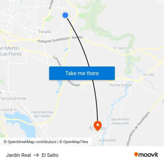 Jardín Real to El Salto map