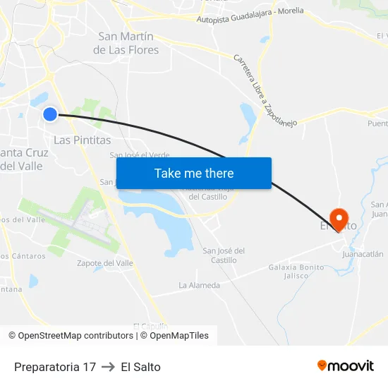Preparatoria 17 to El Salto map