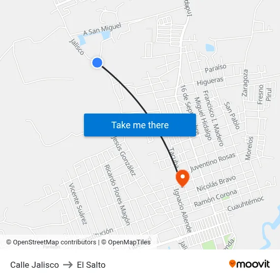 Calle Jalisco to El Salto map