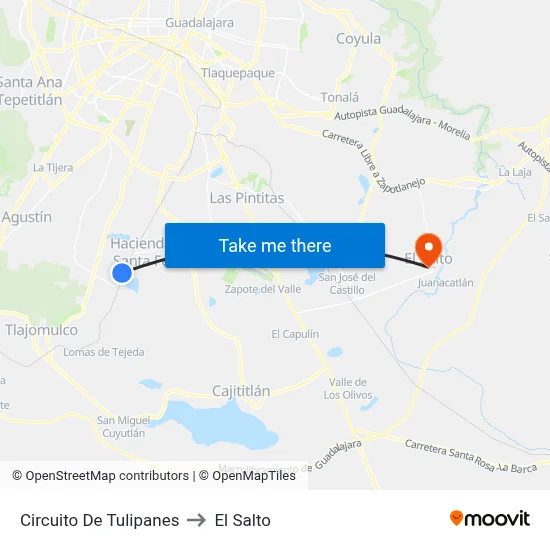 Circuito De Tulipanes to El Salto map