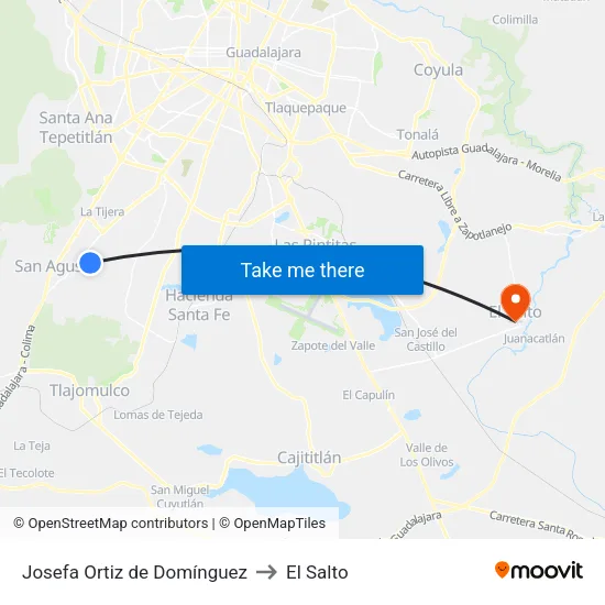 Josefa Ortiz de Domínguez to El Salto map