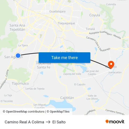 Camino Real A Colima to El Salto map