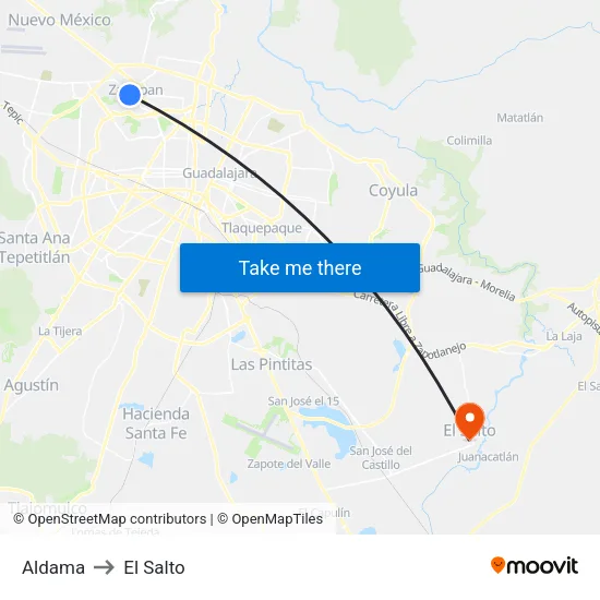 Aldama to El Salto map