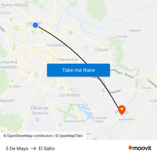 5 de Mayo to El Salto map
