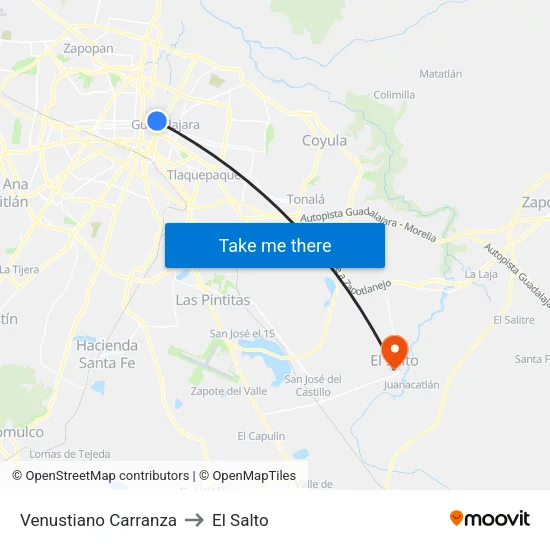Venustiano Carranza to El Salto map