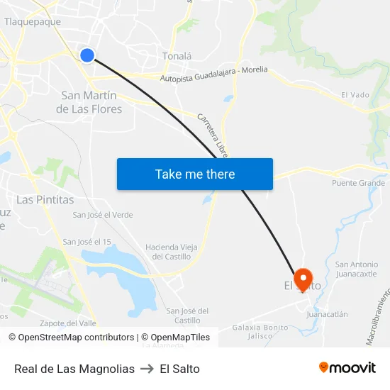Real de Las Magnolias to El Salto map
