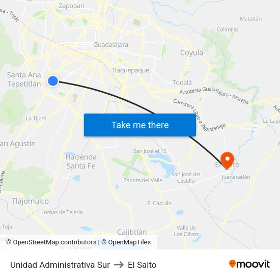 Unidad Administrativa Sur to El Salto map