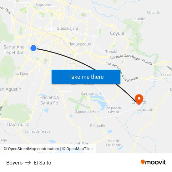Boyero to El Salto map
