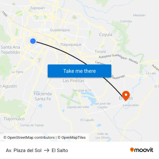 Av. Plaza del Sol to El Salto map