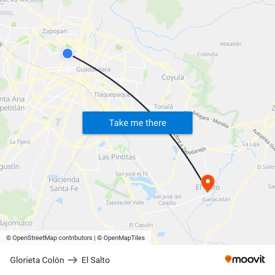 Glorieta Colón to El Salto map