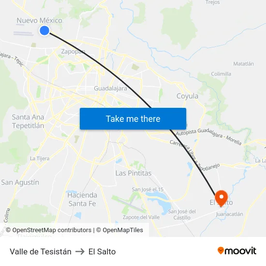 Valle de Tesistán to El Salto map