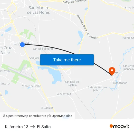 Kilómetro 13 to El Salto map
