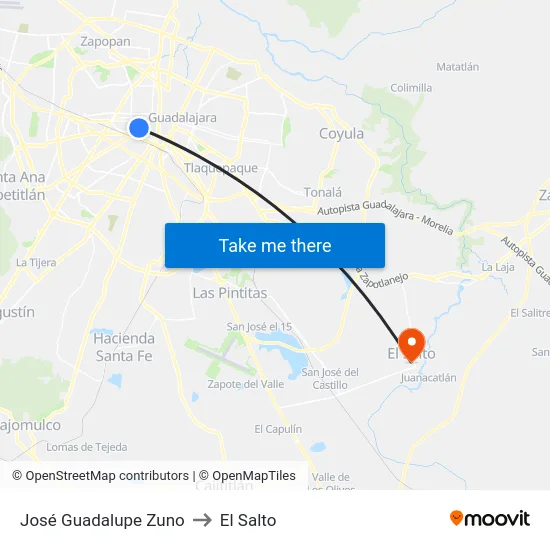José Guadalupe Zuno to El Salto map