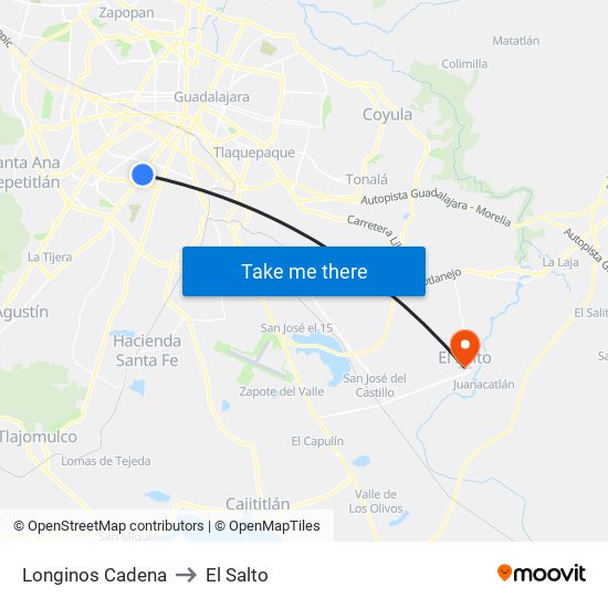 Longinos Cadena to El Salto map