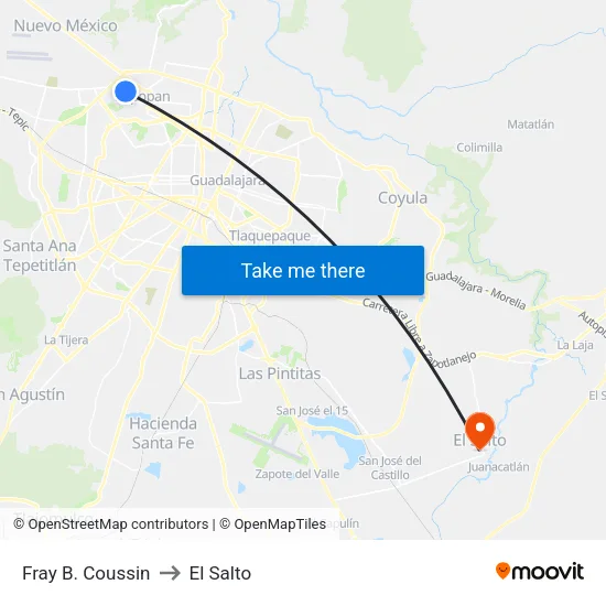 Fray B. Coussin to El Salto map