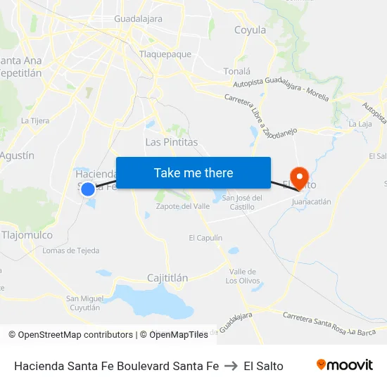 Hacienda Santa Fe Boulevard Santa Fe to El Salto map