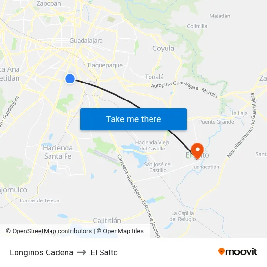 Longinos Cadena to El Salto map