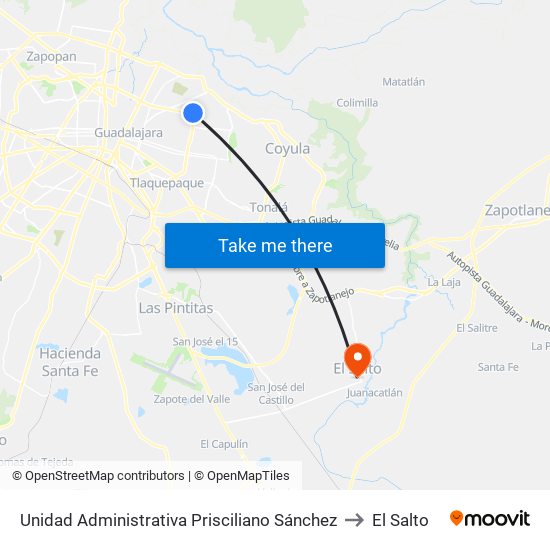 Unidad Administrativa Prisciliano Sánchez to El Salto map